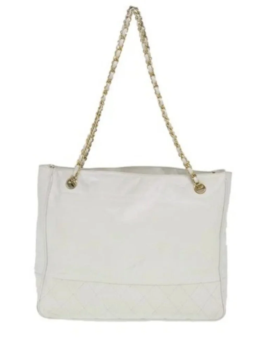 CHANEL Chain Shoulder Bag Lamb Skin White CC Auth yk6254